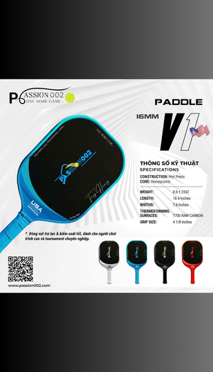 Vợt Pickleball PASSION002 V1 – Dòng 16MM