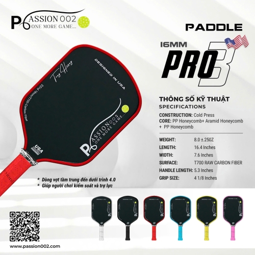 Vợt Pickleball PASSION002 PRO3 – Dòng 16MM Tiên Tiến
