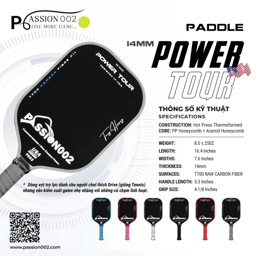 Vợt Pickleball PASSION002 POWER TOUR 14MM – Đột Phá Sức Mạnh
