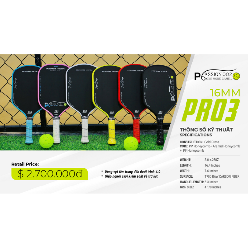 Vợt Pickleball PRO3 - 16MM Tăng Cường Hiệu Suất