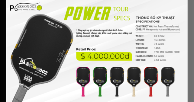 Vợt Pickleball PASSION002 POWER TOUR 14MM 